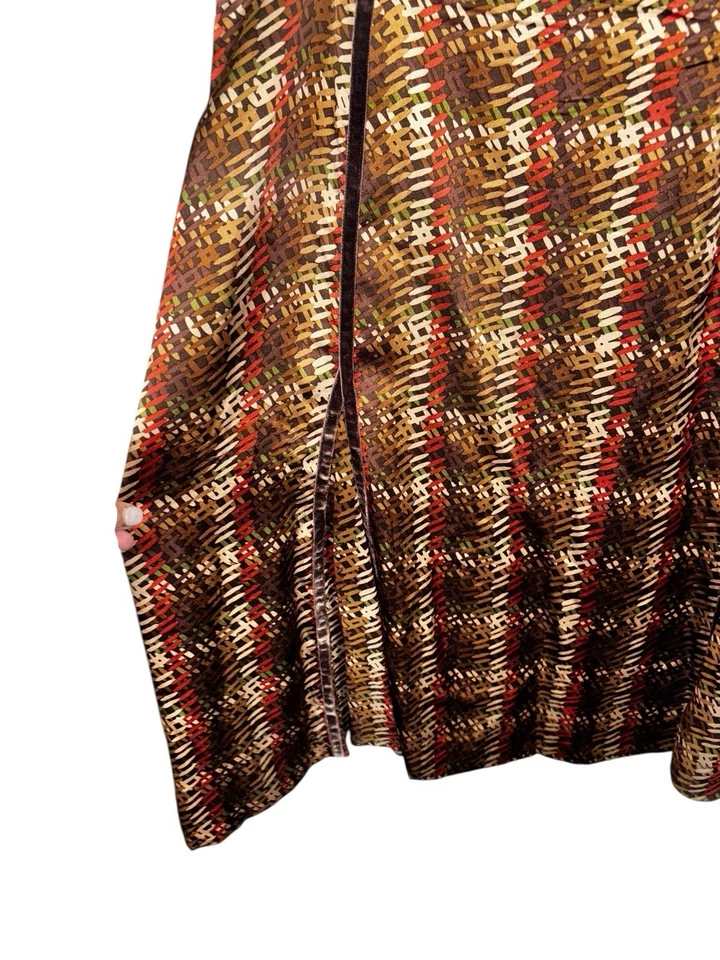 Kate Hill Woman Plus 14W Brown Multi Plaid Velvet Trim 100% Silk Midi Skirt Fall - Image 3 of 4