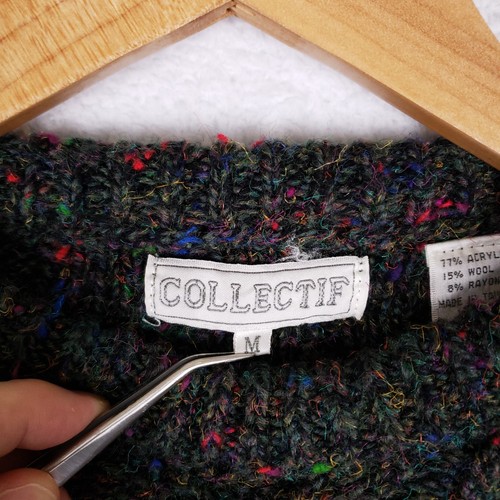 Vintage 90s Collectif Sweater M Gray Donegal Speckled Knit Pullover Taiwan Wool - Picture 4 of 8