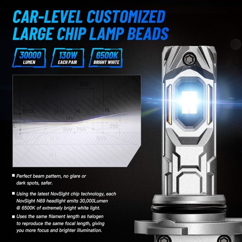 NOVSIGHT 9006 HB4 LED Headlight Bulbs Kit Low Beam 30000LM White Super Bright 2X - Imagen 3 de 11