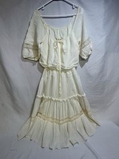 vintage Roberta California prairie maxi dress in ivory cotton, lace trim. 9/10