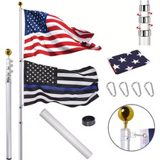 30 Ft. Aluminum Telescopic Flag Pole Kit Flagpole 3 Ft. X 5 Ft. US Flag and Ball