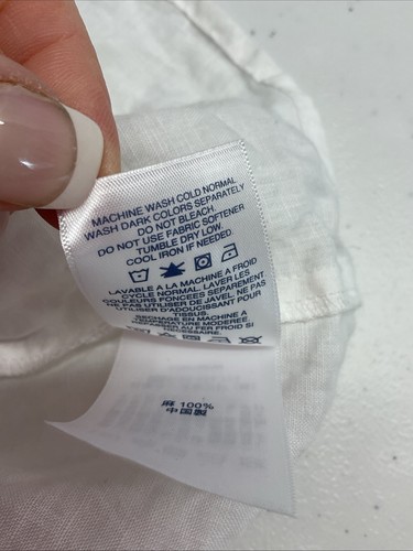 Camicetta donna Lands End bianca ricamata 100% lino taglia 26W boxy manica corta - Foto 9 di 10