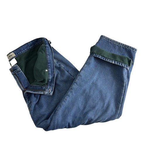 Jeans uomo LL Bean verde foderato in flanella vestibilità rilassata 42 x 29 usato in ottime condizioni - Foto 4 di 16