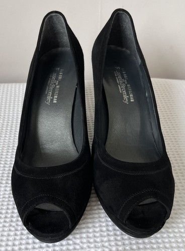 Stuart Weitzman Black Heels - Size 4.5 Russell & Bromley Suede Peep Toe Platform - Picture 5 of 8