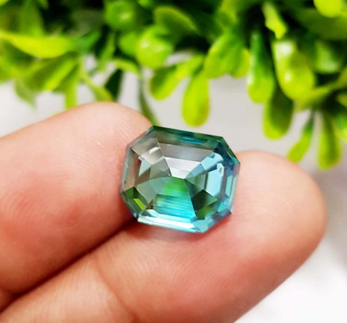 Zafiro Natural 12.10 Ct Verde Forma Azulada Octágono Regalo Extra Piedra Preciosa Suelta - Imagen 6 de 8