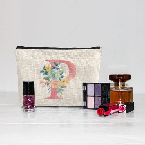 Initial Letter A-Z Personalized Floral Makeup Bags, Monogrammed Birthday Gift... - Picture 6 of 6