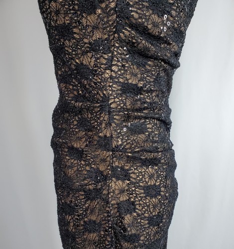 Alex Evenings Black Tan Sequin Lace Overlay Party Sheath Maxi Dress Size 8 - Picture 5 of 12