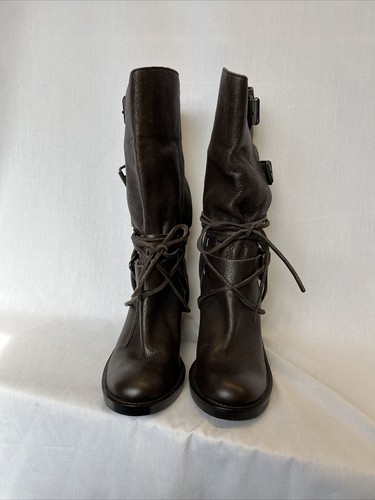 Vince Camuto Womens Brown Leather Biker Boots String 3 Buckle Adjustable Sz 10 - Picture 4 of 11