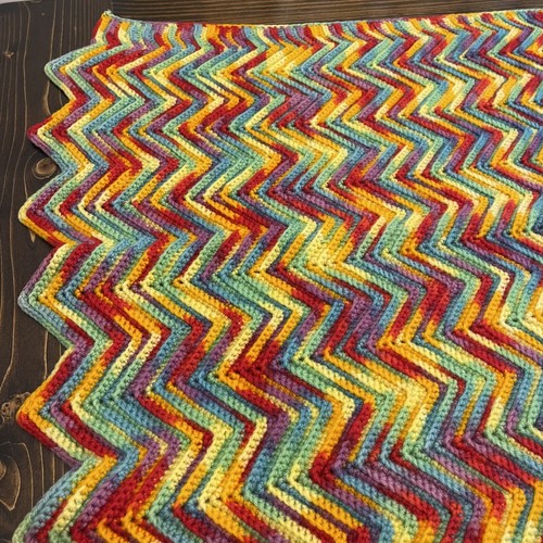 VTG Handmade Crochet Afghan Throw Blanket 60" x 43" Rainbow Chevron Striped - Picture 8 of 8