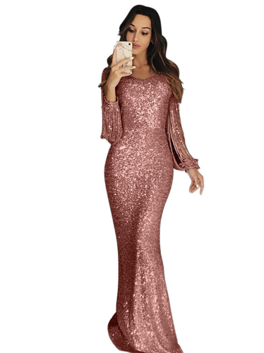 Sequined HighWaist Mermaid Dress Women V-neck FullSleeve Sheath Party Long Dress - Imagen 7 de 25