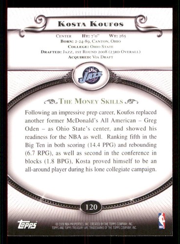 2008-09 Topps Treasury #120 Kosta Koufos RC - Picture 2 of 2