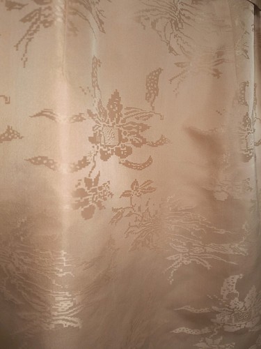 Vtg 1950s Japanese 100% Silk Pixelated Damask Floral Nude Dress, Sz XS/S - 第 6/12 張圖片