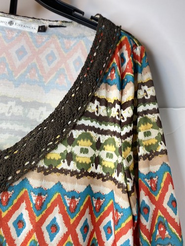 Rancho Estancia Sz Large Boho, Southwest Chiffon Lace Trim ,Fringe Tunic, Dress - Picture 18 of 21
