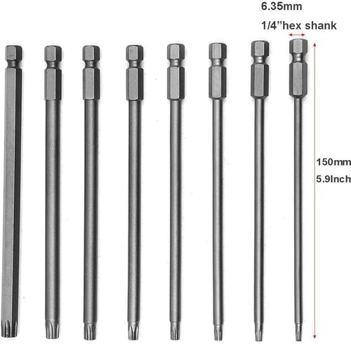 8 Pcs Long Torx Screwdriver Bit Set 1/4 Inch Hex Shank Magnetic 6 Point Star Sec - Picture 3 of 7