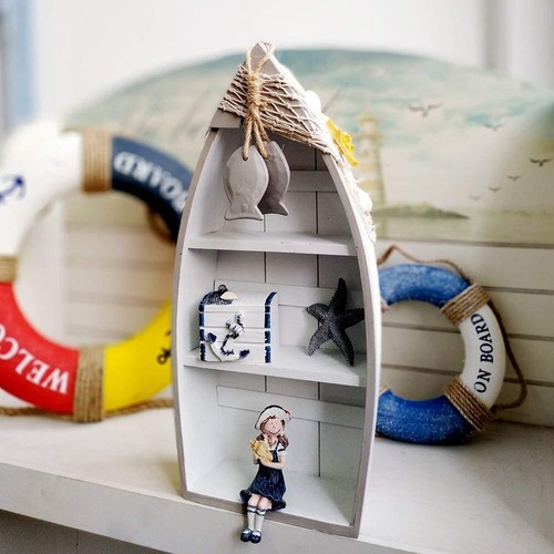 Strand Themen Ausstellungsboot mit 3 Regalen mit kleinem Fischstern Fisch Meeresschale - Bild 5 von 6