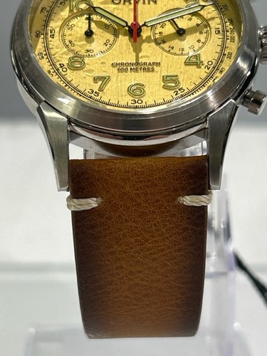 Orvin Chronograph 100m | Gold Dial, Leather Strap | Field Watch (NJL028988) - Picture 6 of 11