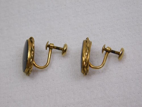 Vintage Bal-Ron 12K Gold Filled Black Onyx Screw Back Earrings & Brooch Pendant - Picture 15 of 19