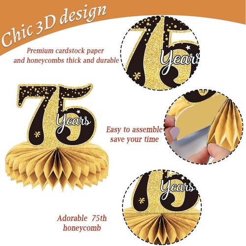 9 Pezzi 75° Compleanno Decorazioni 75° Compleanno Centrotavola per Tavoli Deco... - Foto 3 di 6