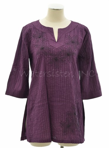 WATERSISTER Pintuck Cotton NOK Asian Embroidery ONLY TUNIC Top S-4XL COLORS - Picture 23 of 27