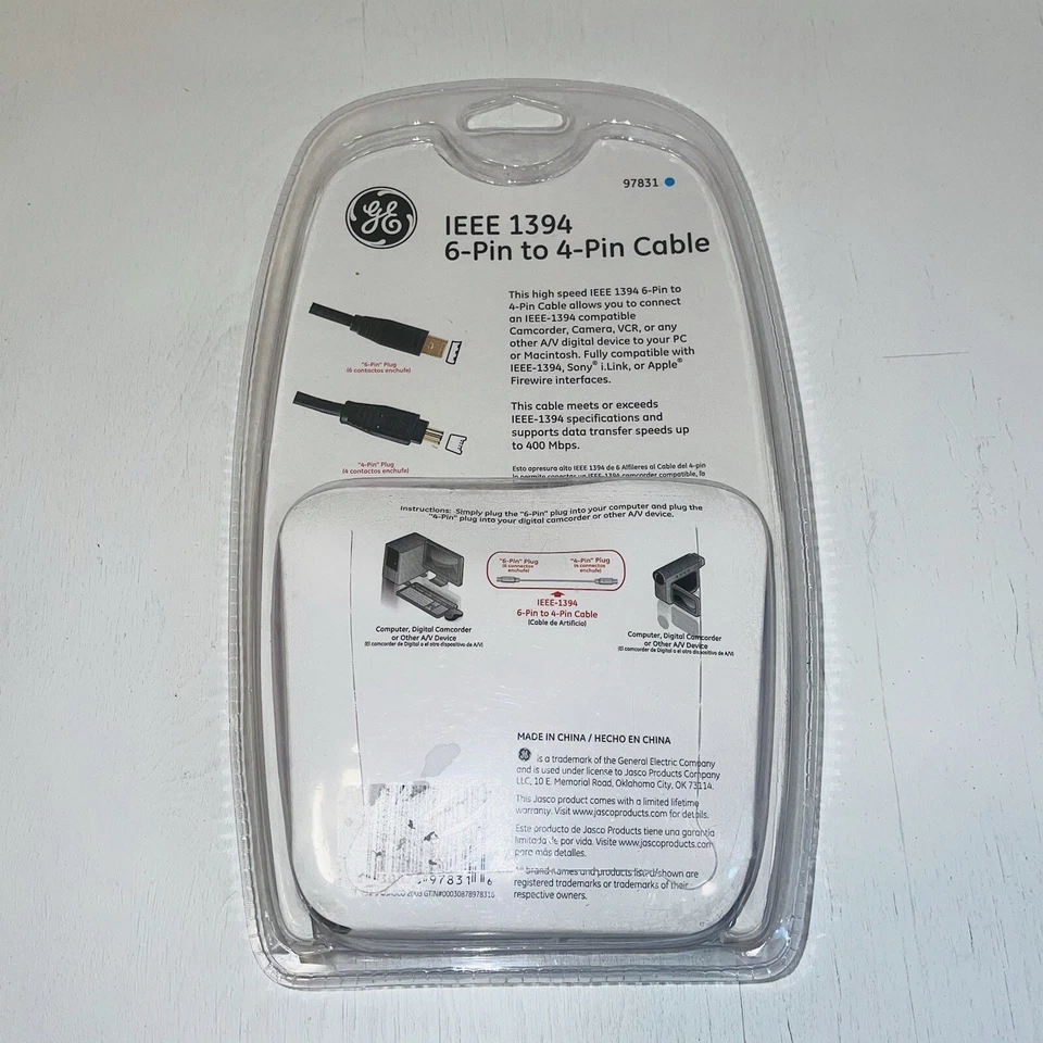 New GE 10 ft. 6 Pin 4 Pin FireWire IEEE 1394 High Speed Cable PC MAC 24k Plated - Image 3 of 4