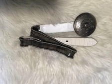 Vintage METRO 7 Belt White Faux Leather Brushed Silver tone Stretch Belt L