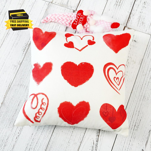 Valentine'S Day Pillow Cover 18X18 Red Heart Decoration Valentine Lumbar Throw C - Picture 4 of 6