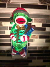Sock Monkey Green Christmas Rotating Plug In Night Light Works On Off Switch