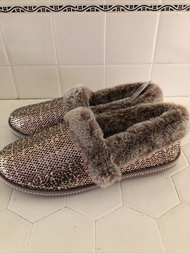 NEW Womens Skechers MemoryFoam FauxFur Lined Shiny Rose Gold SlipOn US Womens9.5 - Picture 11 of 16