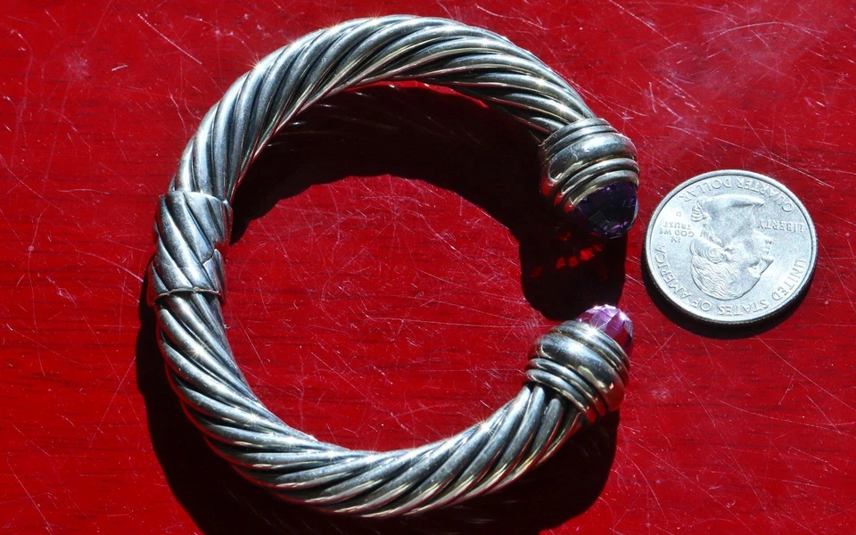 David Yurman Pulsera Plata 925 Amatista Clásica 7" Cable Brazalete 53.65g N3395 Foto 4 de 4