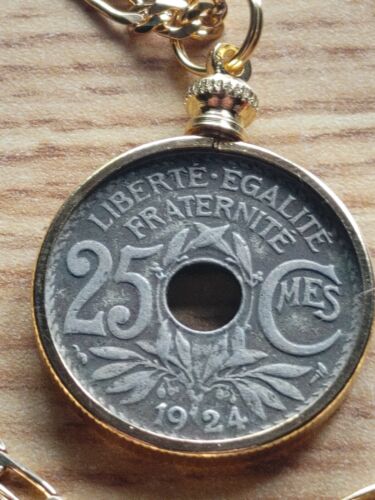 1924 Antique French Silhouette Art Deco Coin Pendant on a 24" Gold Filled Chain - Picture 3 of 11