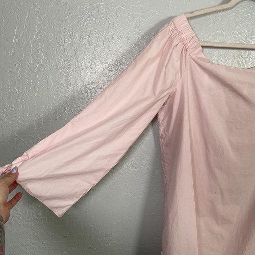 Free People Women L Pale Pink Off The Shoulder Blouse 3/4 Tie Sleeve Balletcore - Picture 4 of 9