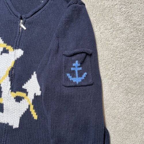 Crazy Horse Knit Anchor Cardigan Sweater Womens Plus Size 3 Blue Nautical Coast - Picture 3 of 8