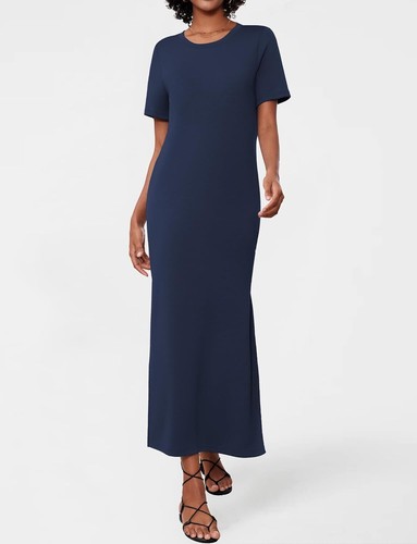 Women's Short Sleeve Double Split Maxi Dress Summer Loose Long T Shirt Dresses - Picture 22 of 75