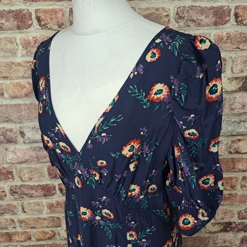 Ralph Lauren Polo Dress 12 Navy Blue Floral Below Knee Flare Half Sleeve - Picture 7 of 13