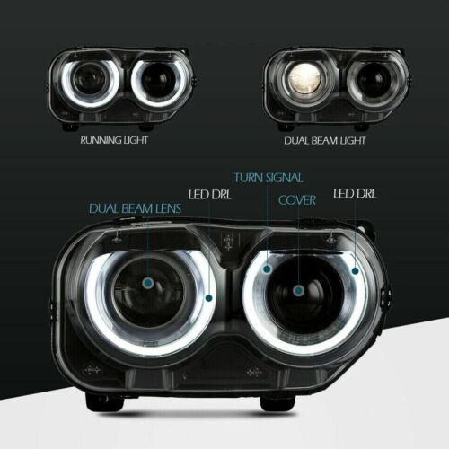 Pair LED Headlights RGB Color Change Lamps For 2015-2022 Dodge Challenger SE R/T - Picture 4 of 11