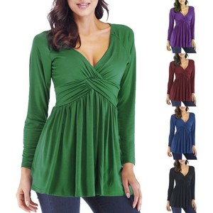 Solid-Casual-Long-Sleeve-Pullover-Loose-Womens-T-Shirt-V-Neck-Tops-Jumper