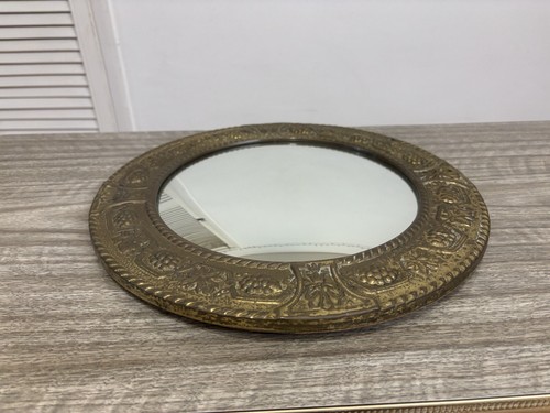 Specchio da parete rotondo vintage in ottone con vetro convesso e splendido design ornato oro - Foto 16 di 21