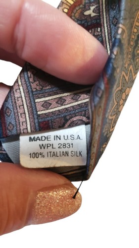 Woodward Mens Tie Silk Blue Burgundy Tan Paisley Stripe Necktie Beautiful Power - Picture 8 of 12