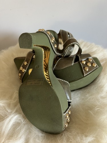 Marc By Marc Jacobs Leather Strappy Platform Studded Green/ Olive Size 38 - Picture 5 of 7