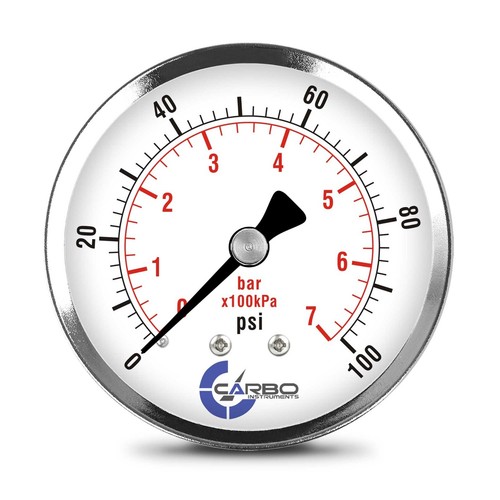 2-1/2" Pressure Gauge - Chrome Plated Steel Case, 1/4"NPT, Back Mnt, 100 PSI - Picture 1 of 6