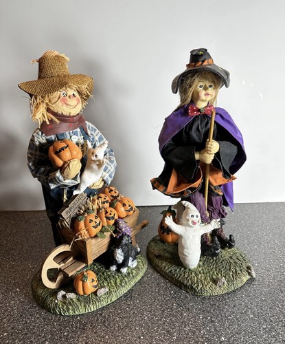 VTG Halloween Figurines Figures Witch Scarecrow Fabric Mache 13” - Bild 1 von 9