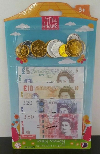 fake play money pretend sterling notes coins set pound cash shop role