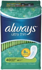 Always Ultra Thin Pads Without Wings Unscented, Long Super, 40 Ct