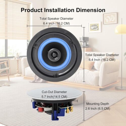 160W Herdio 2X4" Ceiling Speakers Flush Mount Home Kitchen Wall Ceiling Speakers - Picture 3 of 9