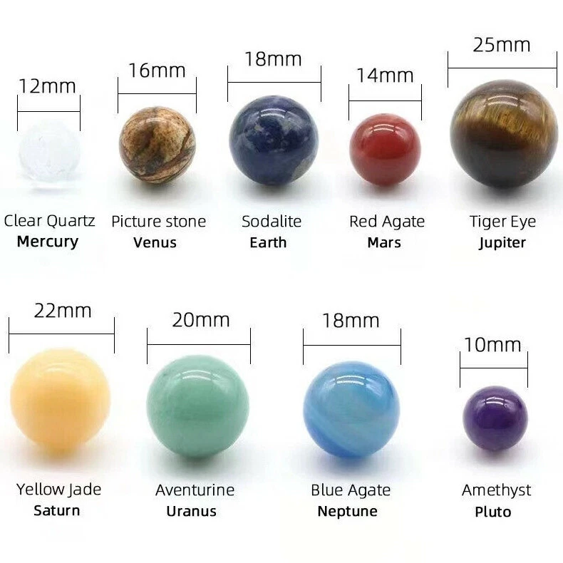 Cuarzo Natural Piedra Esfera Nueve Planetas del Sistema Solar Niños Cristal Regalo Foto 3 de 4