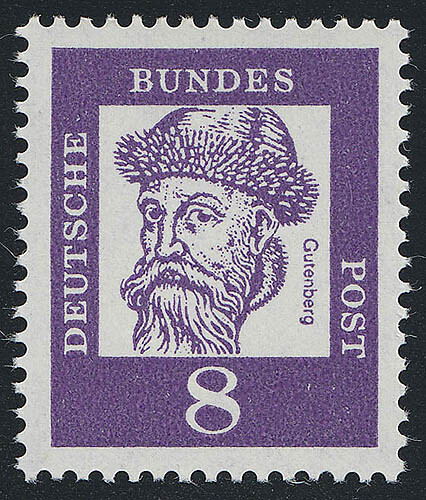 349y (fluoresz.) Bedeutende Deutsche 8 Pf Johannes Gutenberg ** 349y (fluoresz.) Bedeutende Deutsche 8 Pf Johannes Gutenberg **