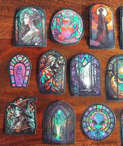 26 x 'FANTASY STAINED GLASS ART' SMALL VINYL STICKERS (SET 4) *FAIRIES *RELIGION - Picture 2 of 8