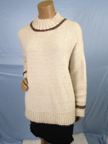 Mystery Sweater Size L Mock Neck Multi Color Tinsel Trim Drop Shoulder Soft - Picture 2 of 12