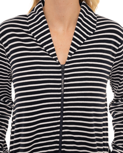 Suzy & Me Ladies 100% Cotton Jersey Zip Front Striped Robe - Picture 7 of 15