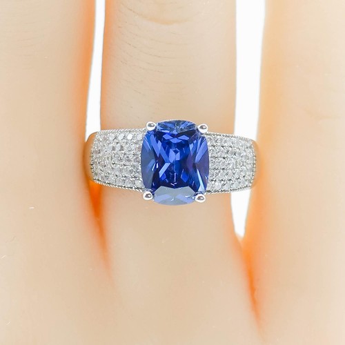 Sterling Silver Blue Iolite And Pave Zirconia Solitaire Ring Size 8 - Picture 5 of 6